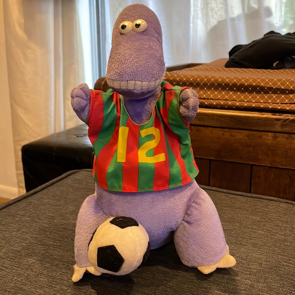 1986 Heartline Plush Dinosaur with Soccer Ball